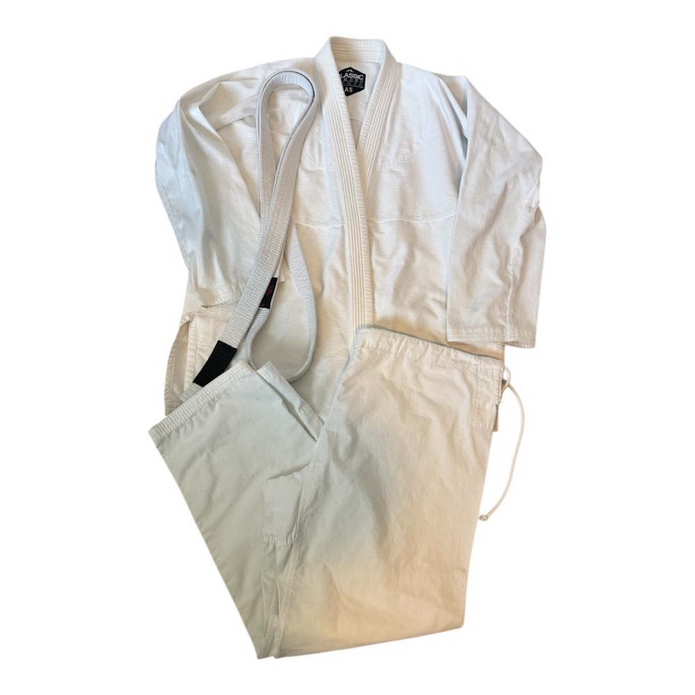 Men's Ju Jitsu Outfit Uniform White Martial Arts Shirt Pants Belt Set